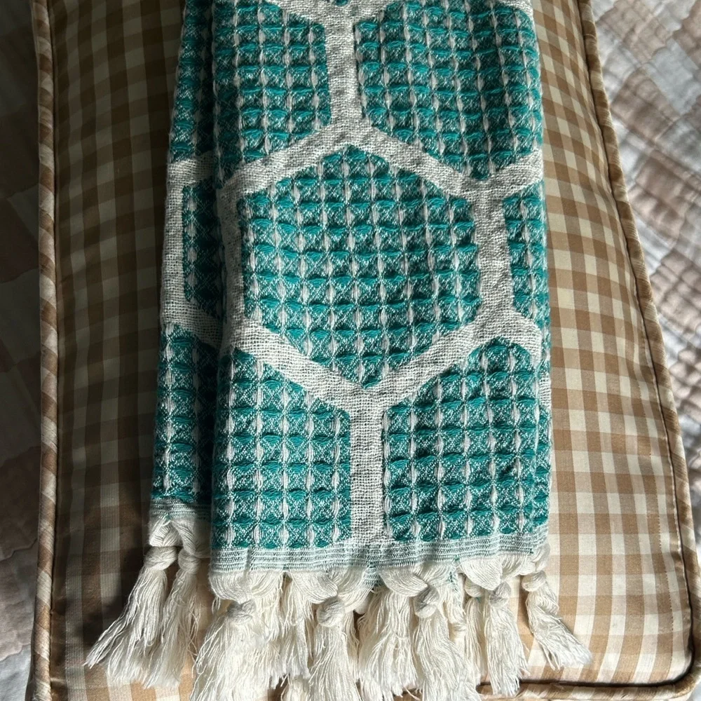 Modern Hand Towel Loom Weave Honeycomb Patterned Benetton’s Teal Green NEW!